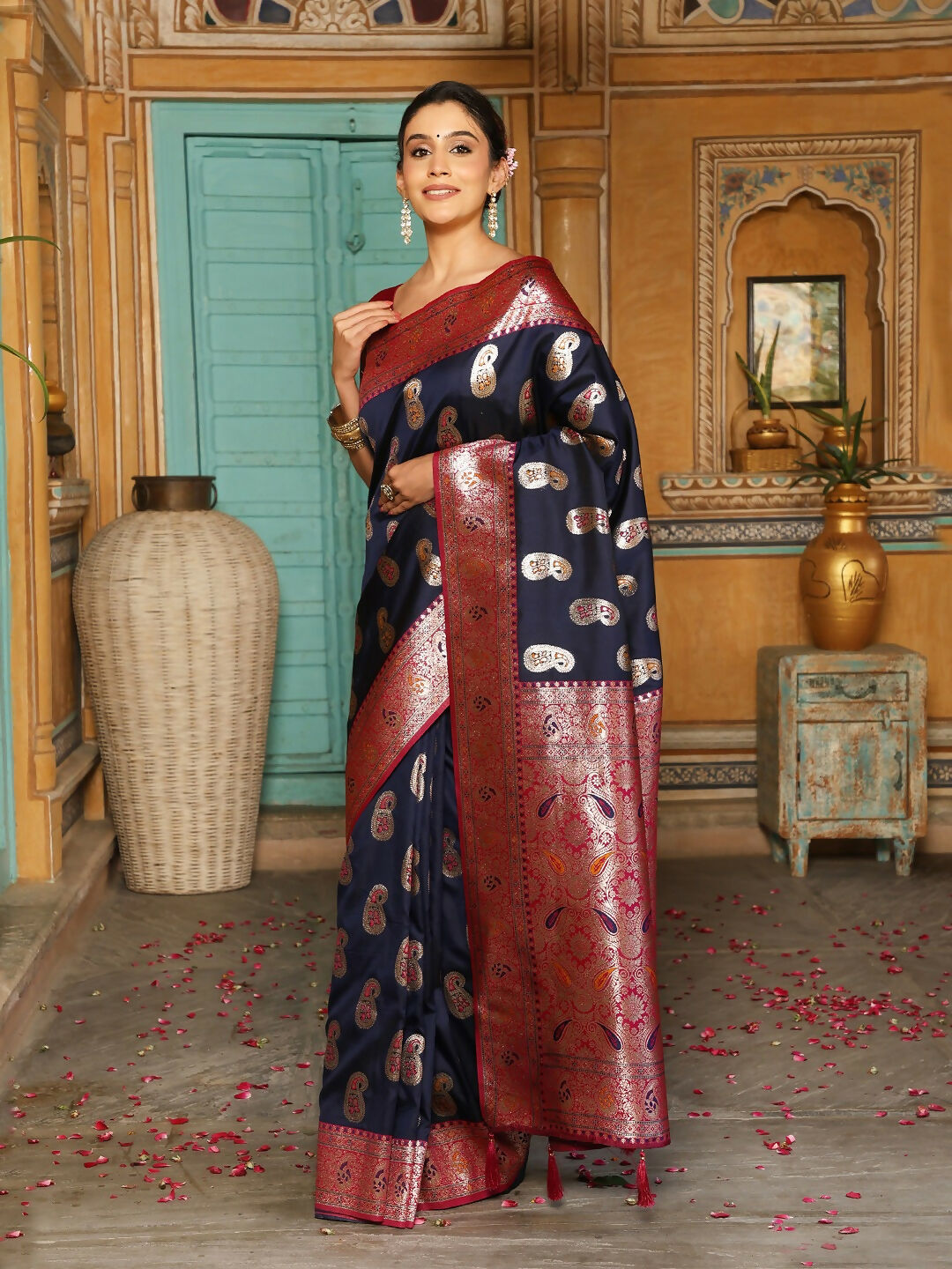 Shree Shyam Fashion Navy Blue Silk Saree