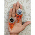 MS Fashion India Orange Color Jhalar Long Drop Party Beads Sun Design Earrings