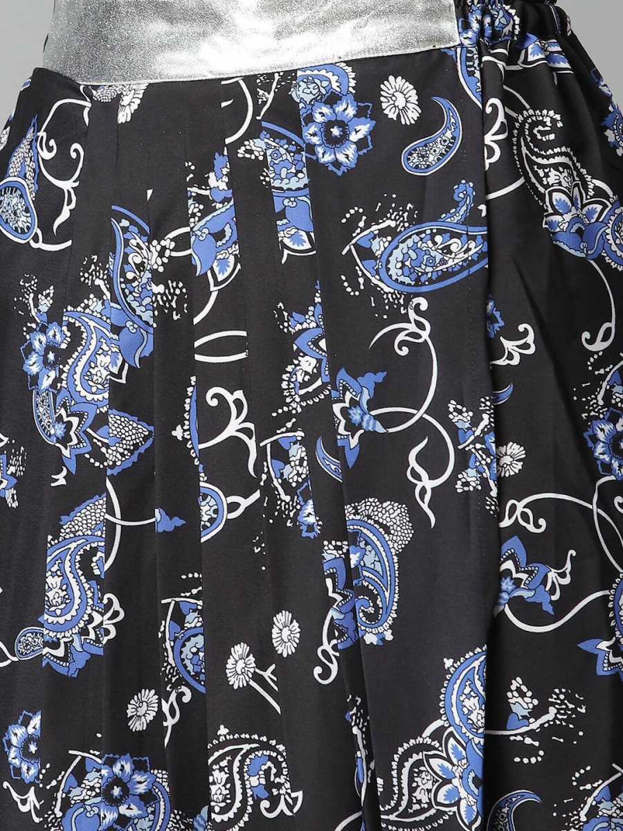 Ahalyaa Women's Black Color Crepe Digital Print Top Skirt With Shrug
