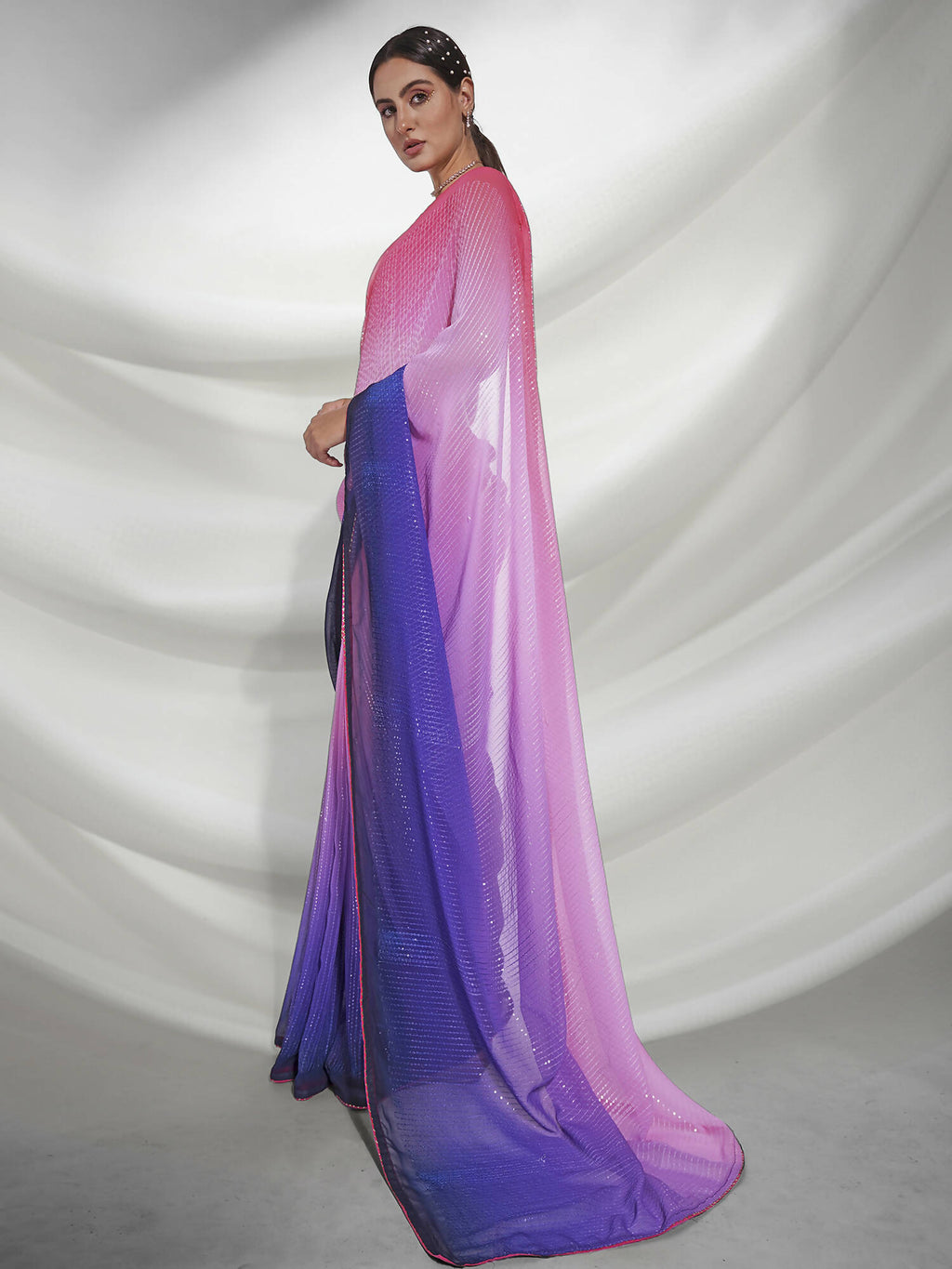 Pink Georgette Sequence Embroidery Saree With Unstitched Blouse Piece - Rajal