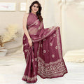 Women's Partywear Designer Wine Chinon Shiffon Fancy Saree - Dyuti