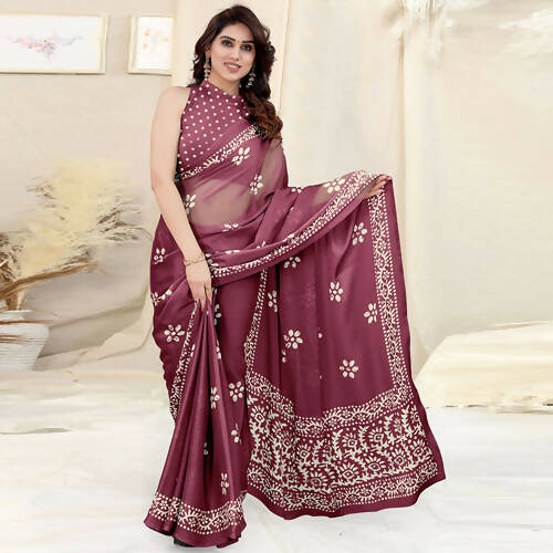 Women's Partywear Designer Wine Chinon Shiffon Fancy Saree - Dyuti