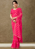 Pink Georgette Embroidered Saree with Unstitched Blouse Piece - Avika