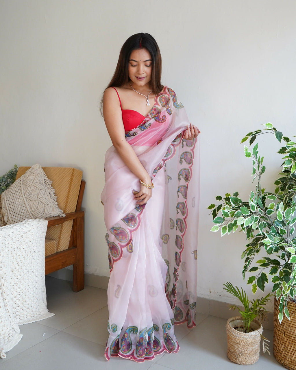 Vamsee Shivika Baby Pink Organza Saree