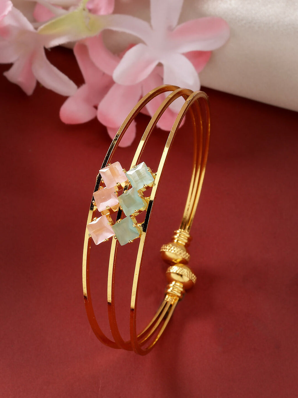 NVR Women's Gold-Polished CZ Stone-Studded Cuff Bracelet
