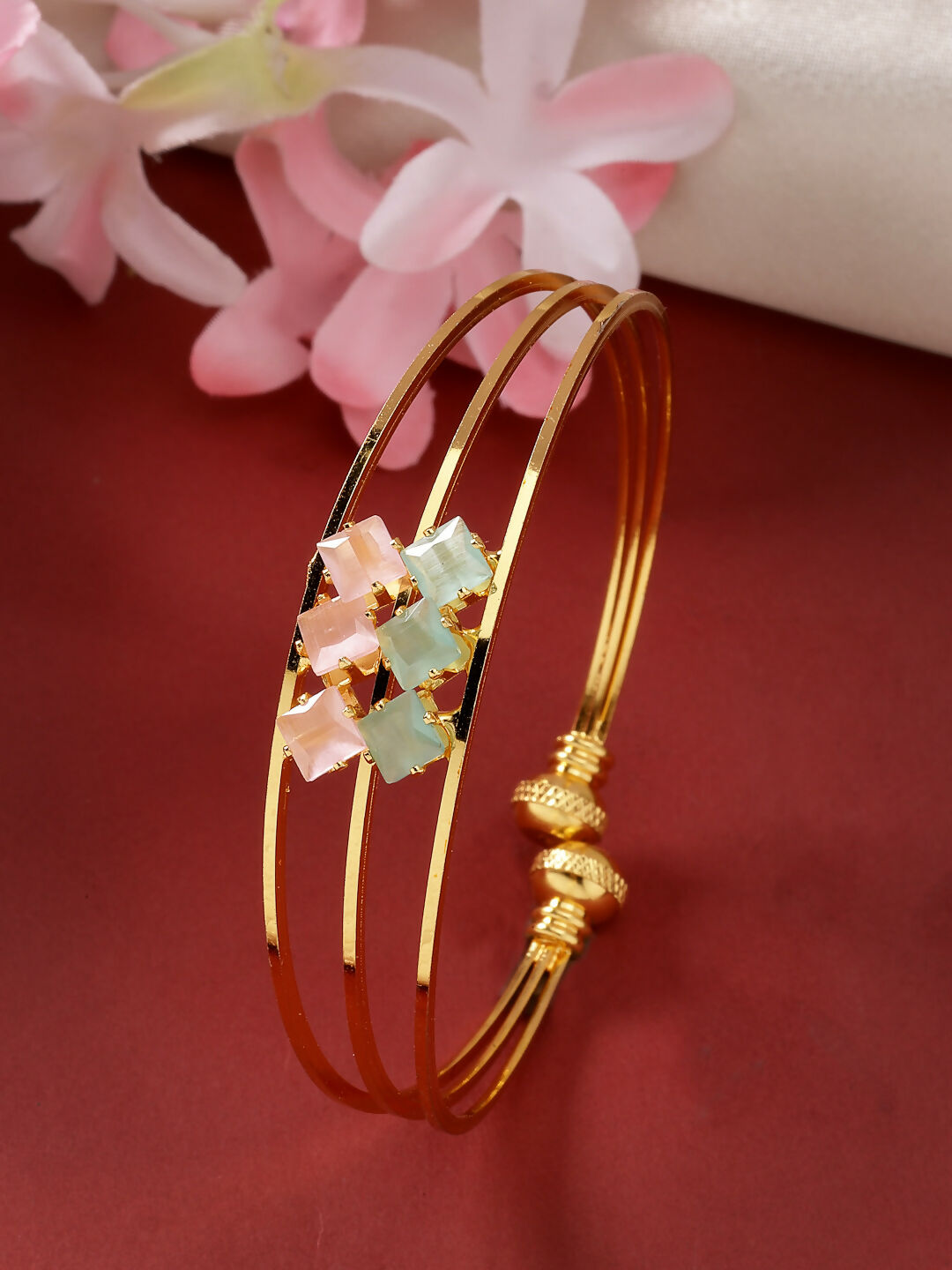 NVR Women's Gold-Polished CZ Stone-Studded Cuff Bracelet