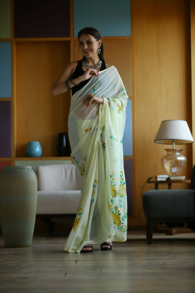 Vamsee Laxmi Yellow Georgette Saree