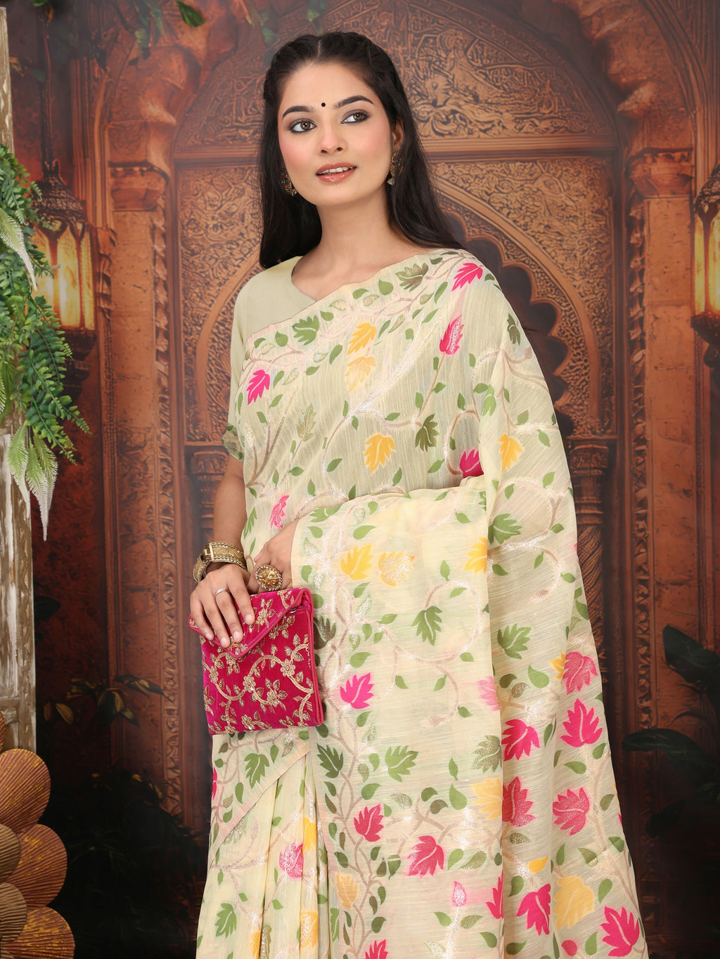 Shree Shyam Fashion Linen Cotton Cream Saree
