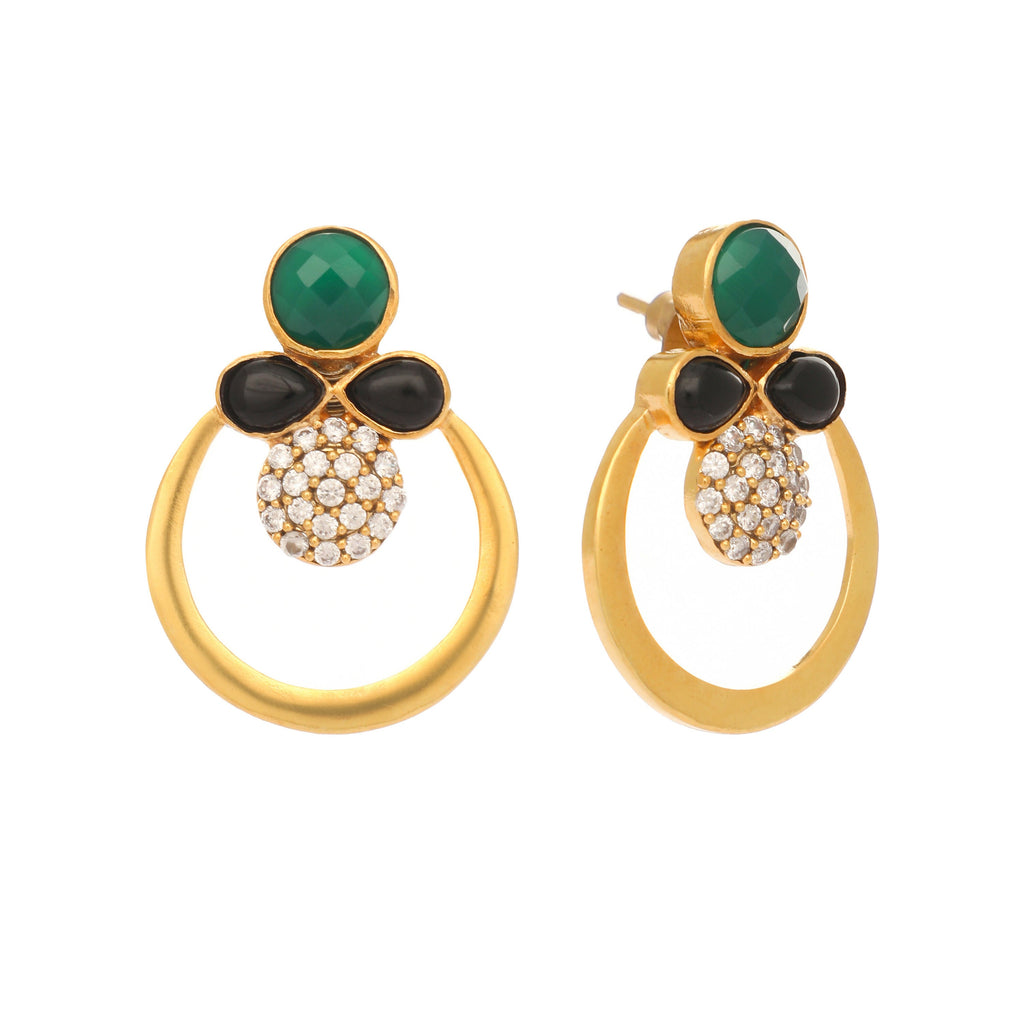 Nuyug 22K Gold Plated Cubic Zirconia Studded Contemporary Stone Earrings