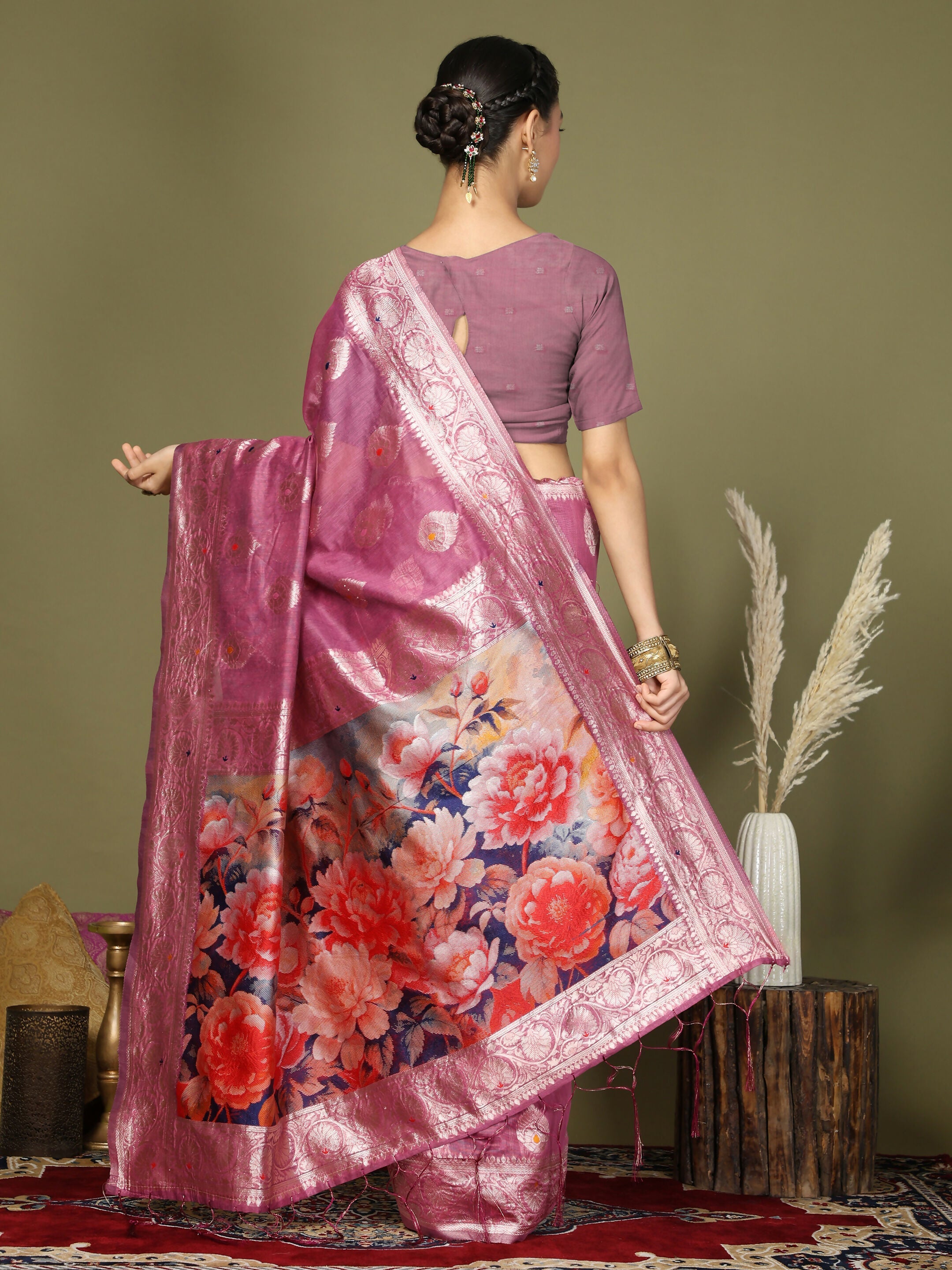 Shree Shyam Fashion Linen Cotton Pink Saree