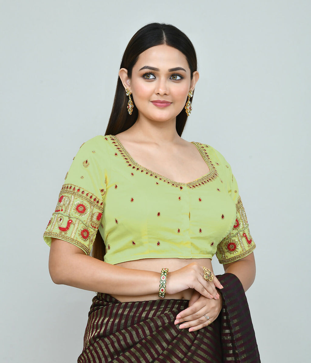 Joban Fashion Women's Light Green Embroidered Stitched Blouse