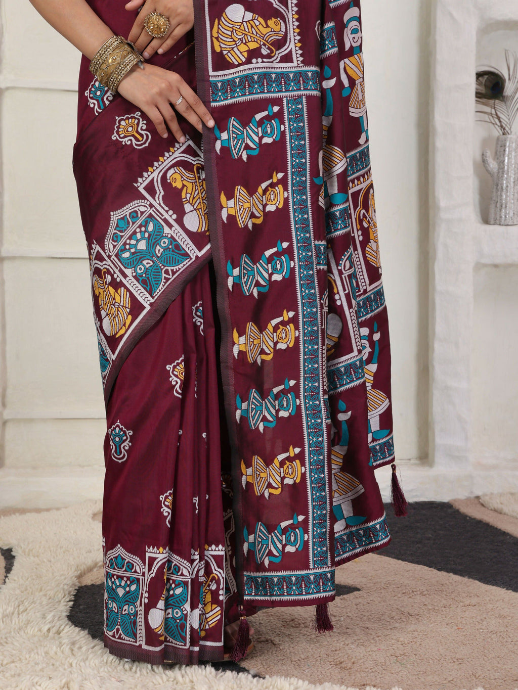 Shree Shyam Fashion Silk Blend Wine Saree