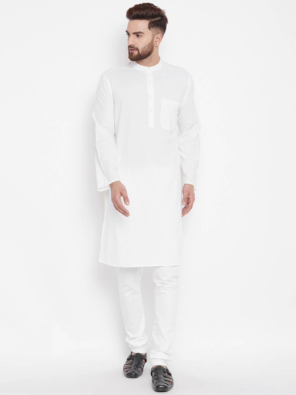 Even Apparels White Color Pure Cotton Band Collar Men's Kurta