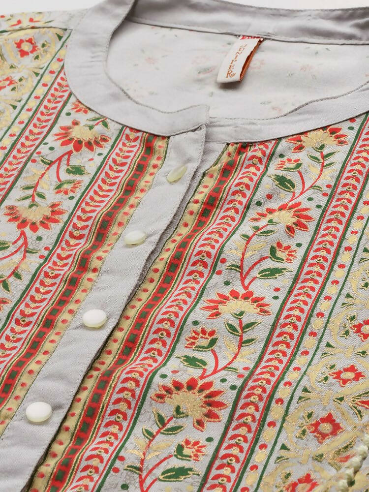 Juniper Women`s Grey Rayon Fusion Wear Printed A-line Dress