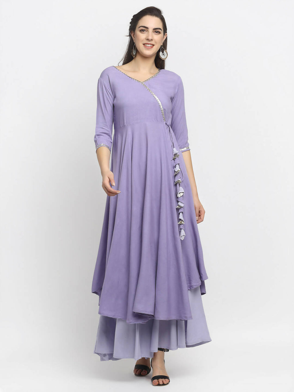 Rudra Bazaar Purple Angrakha Style Flared Kurta With Sharara