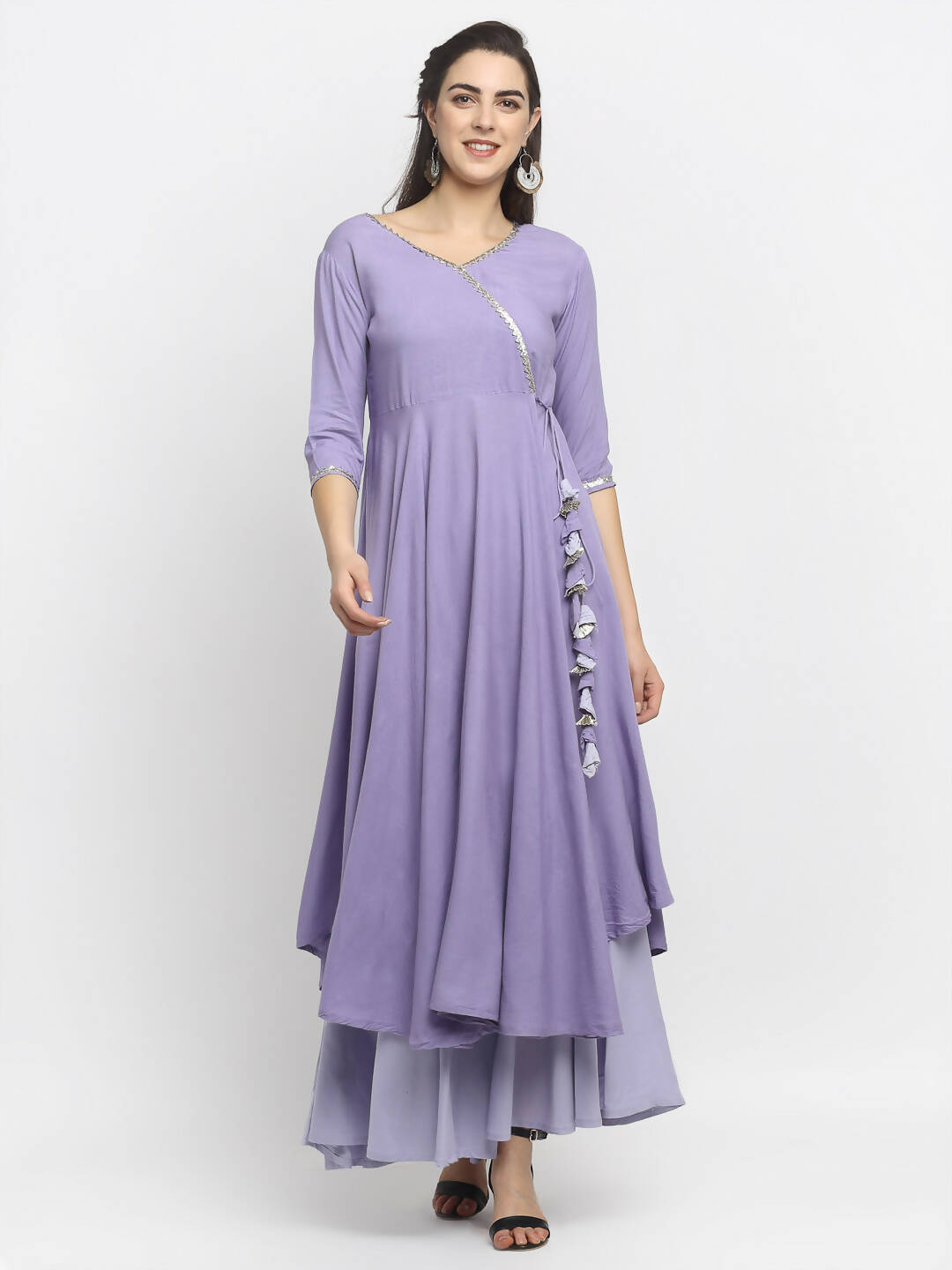 Rudra Bazaar Purple Angrakha Style Flared Kurta With Sharara