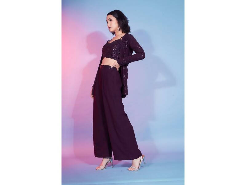 Maroon Georgette Sequence With Thread Designer Co-Ord Set - Flory