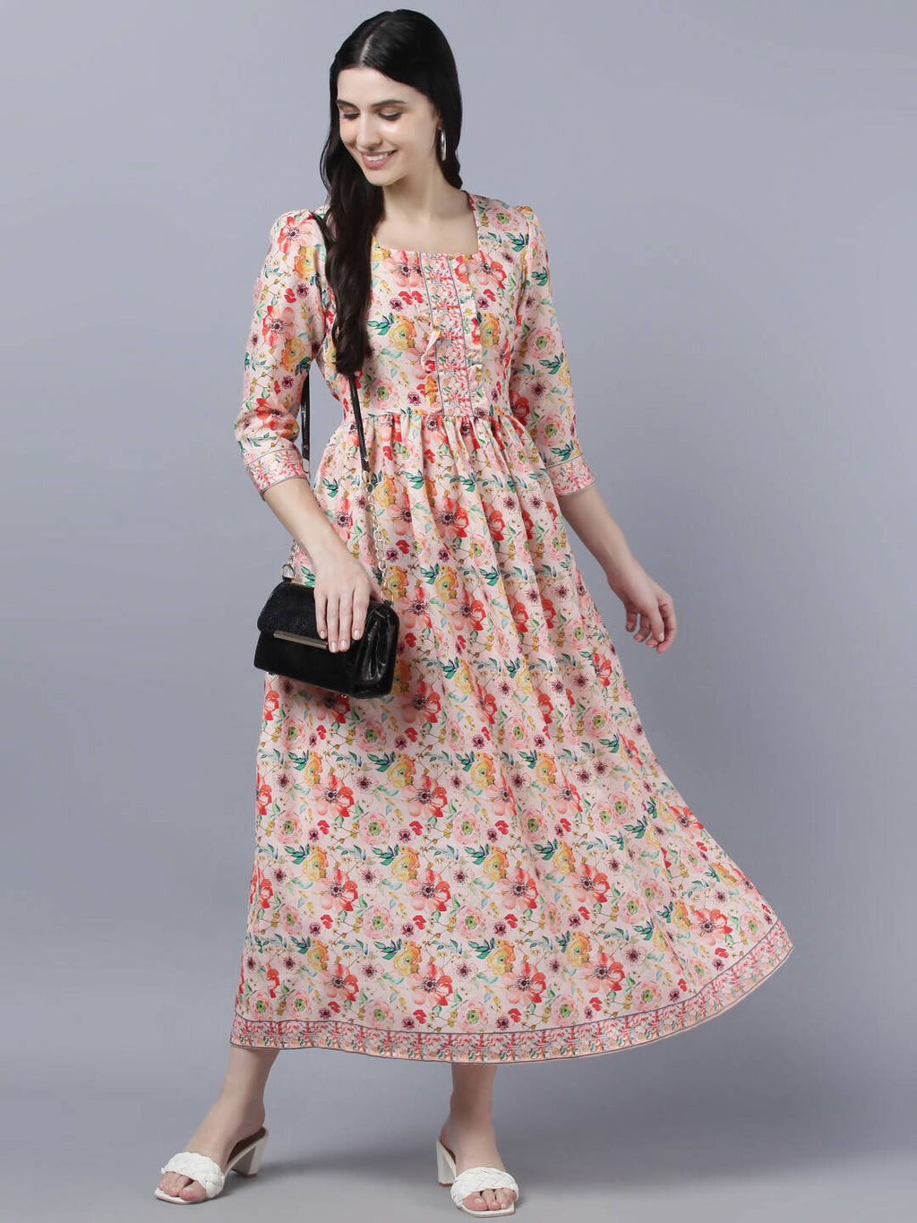 Myshka Women Multicoloured Printed Fit and Flare Ethnic Dress