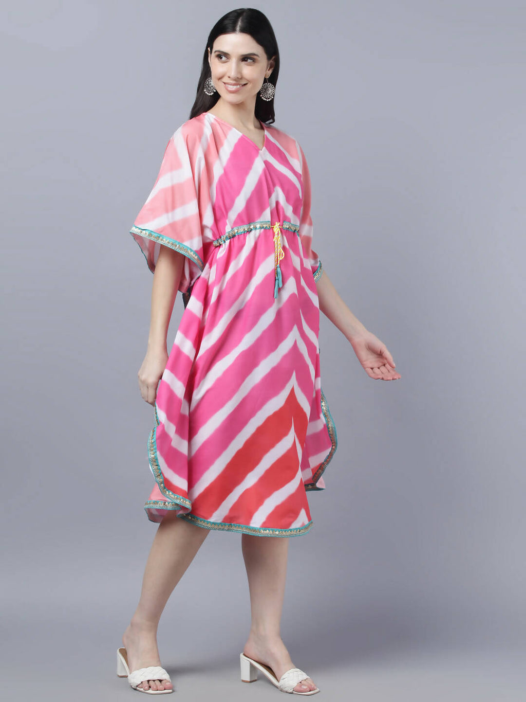 Myshka Women's Multicoloured Striped Kaftan Dress