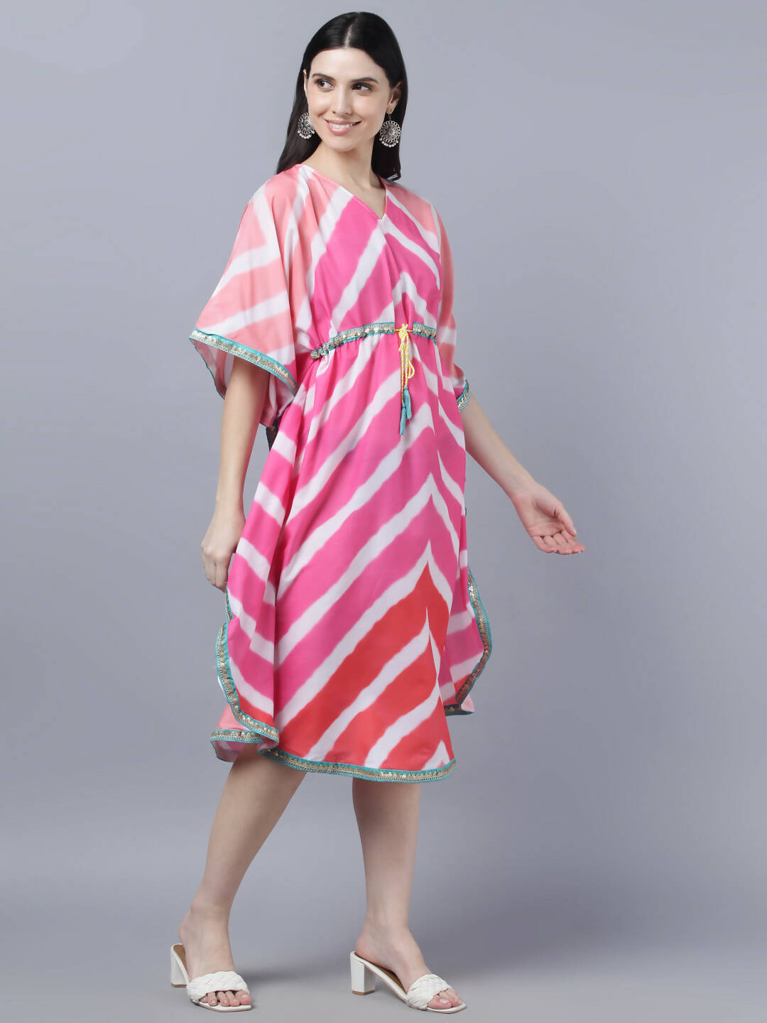 Myshka Women's Multicoloured Striped Kaftan Dress