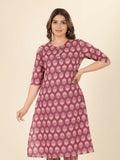 Aramya Pink Soft Cotton Floral A-line Kurta for Women