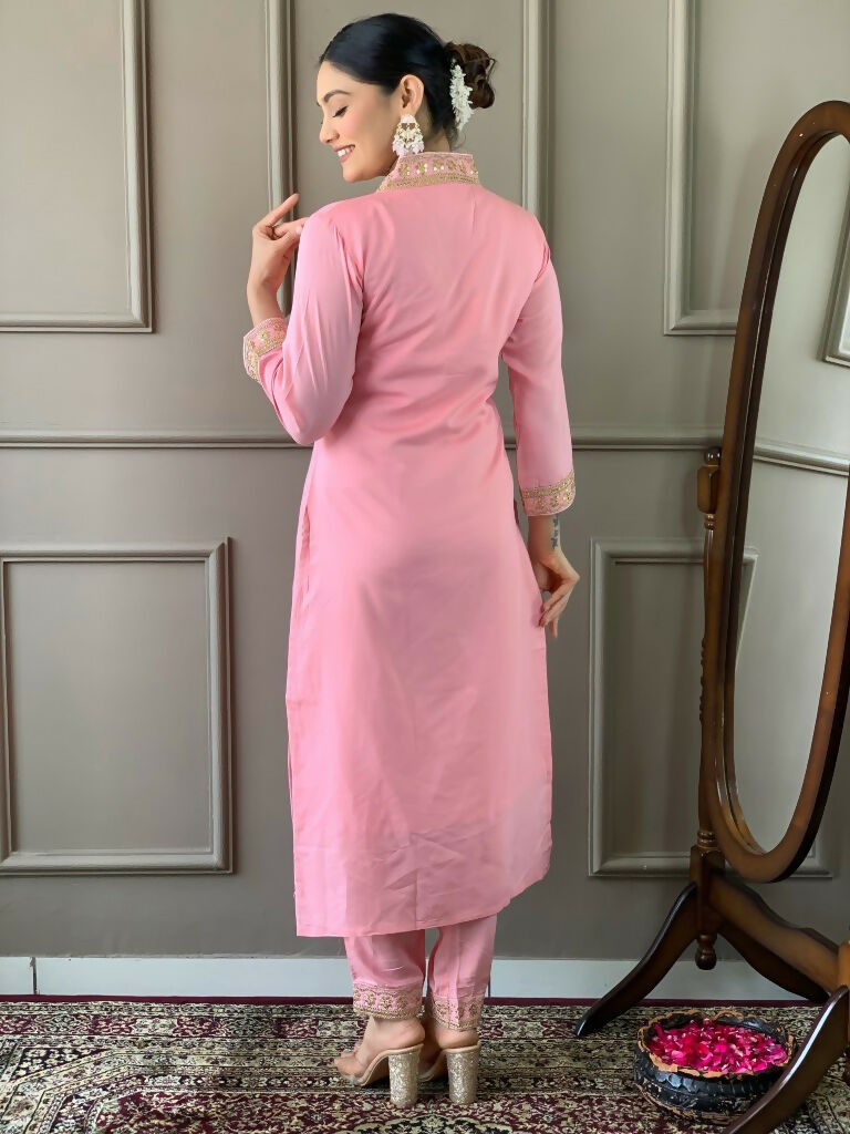 Partywear Designer Viscose Silk Blend Pink Stitched Suit With Dupatta - Tanisha