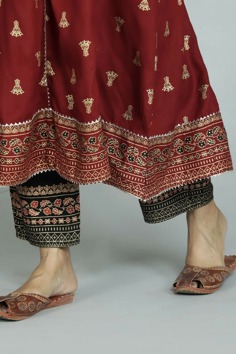 Alvano Women's Stylish Anarkali Kurti with Pant and Dupatta for Women and Girls (Maroon)