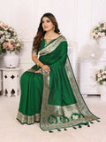 Anaita Dark Green Banarasi Silk With Beautiful Gala Weaving Saree With Blouse