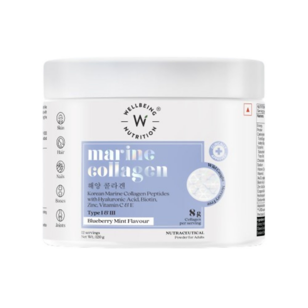 Wellbeing Nutrition Marine Collagen HLA & Biotin Fine Lines & Wrinkles Blueberry Mint Flavour