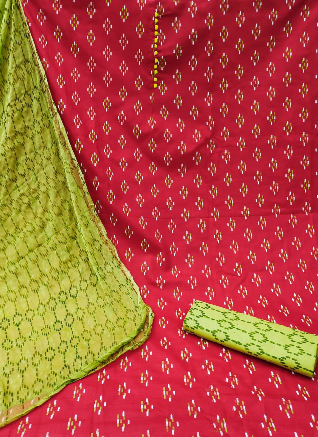 Red Cotton Printed Unstitched Dress Material - Amara