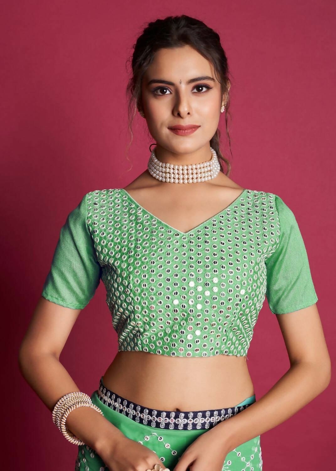 Vamsee Green And Blue Georgette Designer Saree