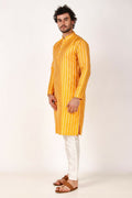 Yellow Art Silk Woven Designer Men's Rajwadi Kurta Set - Mahotsav