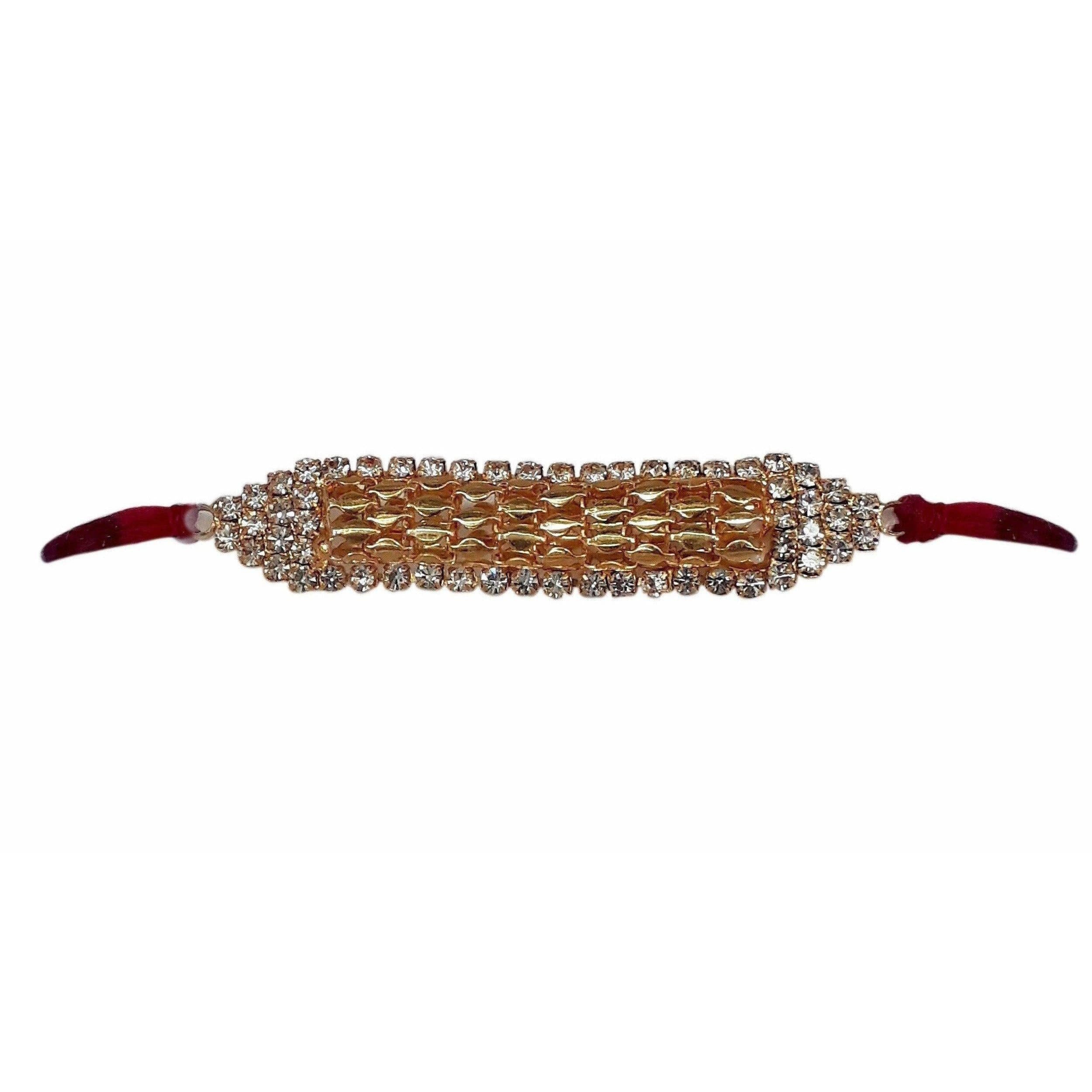 White Stone Border with Gold Color Bracelet Rakhi