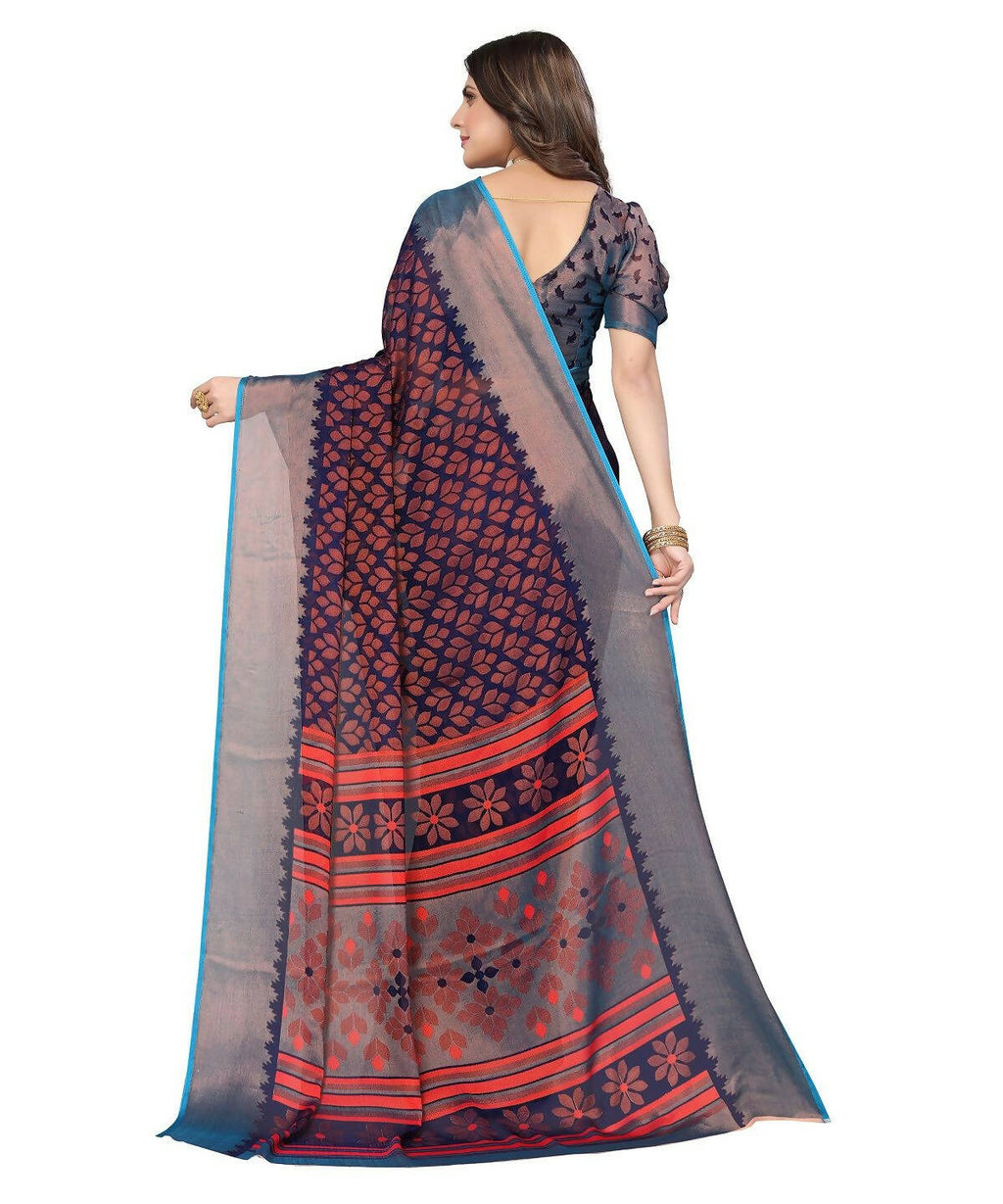 Vamika Navy Chiffon Brasso Bollywood Style Woven Saree (ALIZA NAVY)