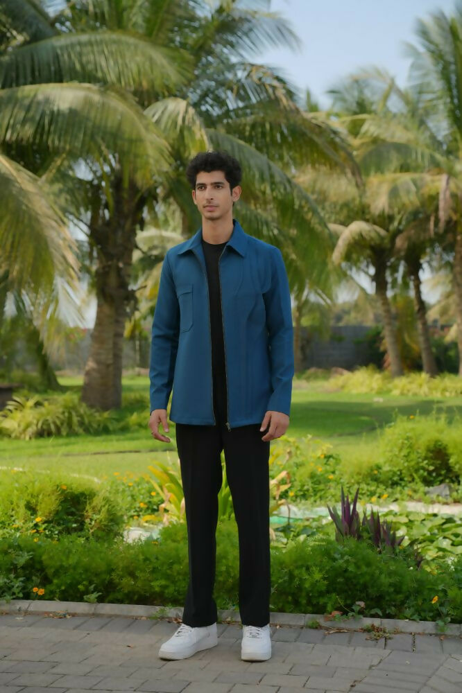 Sleek Teal Blue Shacket by Hilo Design