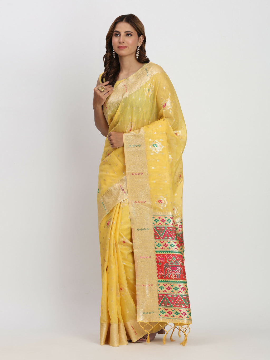 Shree Shyam Fashion Linen Cotton Yellow Saree