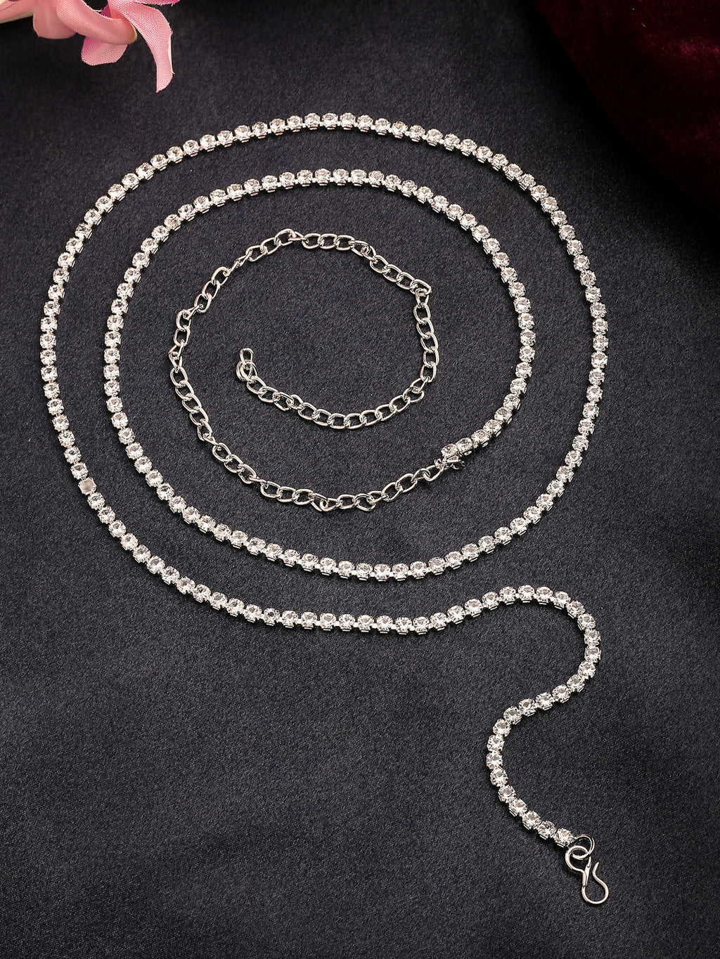 NVR Women's Silver-Plated AD-Studded Kamarbandh Waist Chain