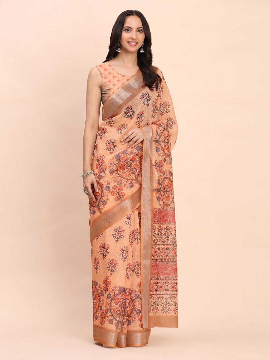 Shree Shyam Fashion Linen Cotton Orange Saree
