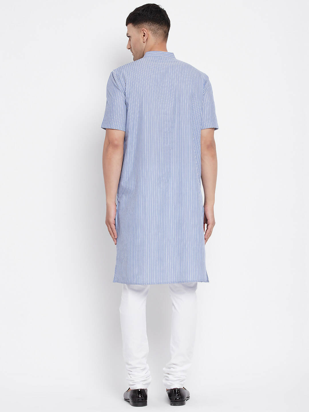 Even Apparels Blue Men's H/S Pure Cotton Kurta With Band Collar