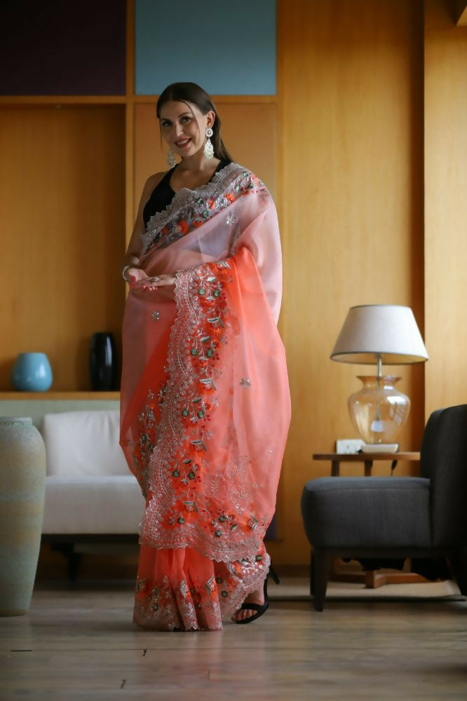Vamsee Sanyogita Sanyogita - Orange Organza Saree