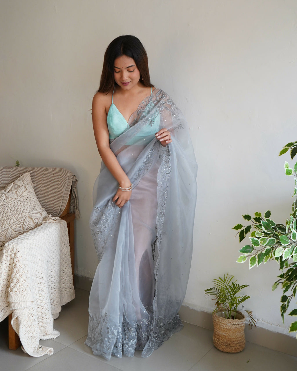 Vamsee Anushka Grey Organza Saree