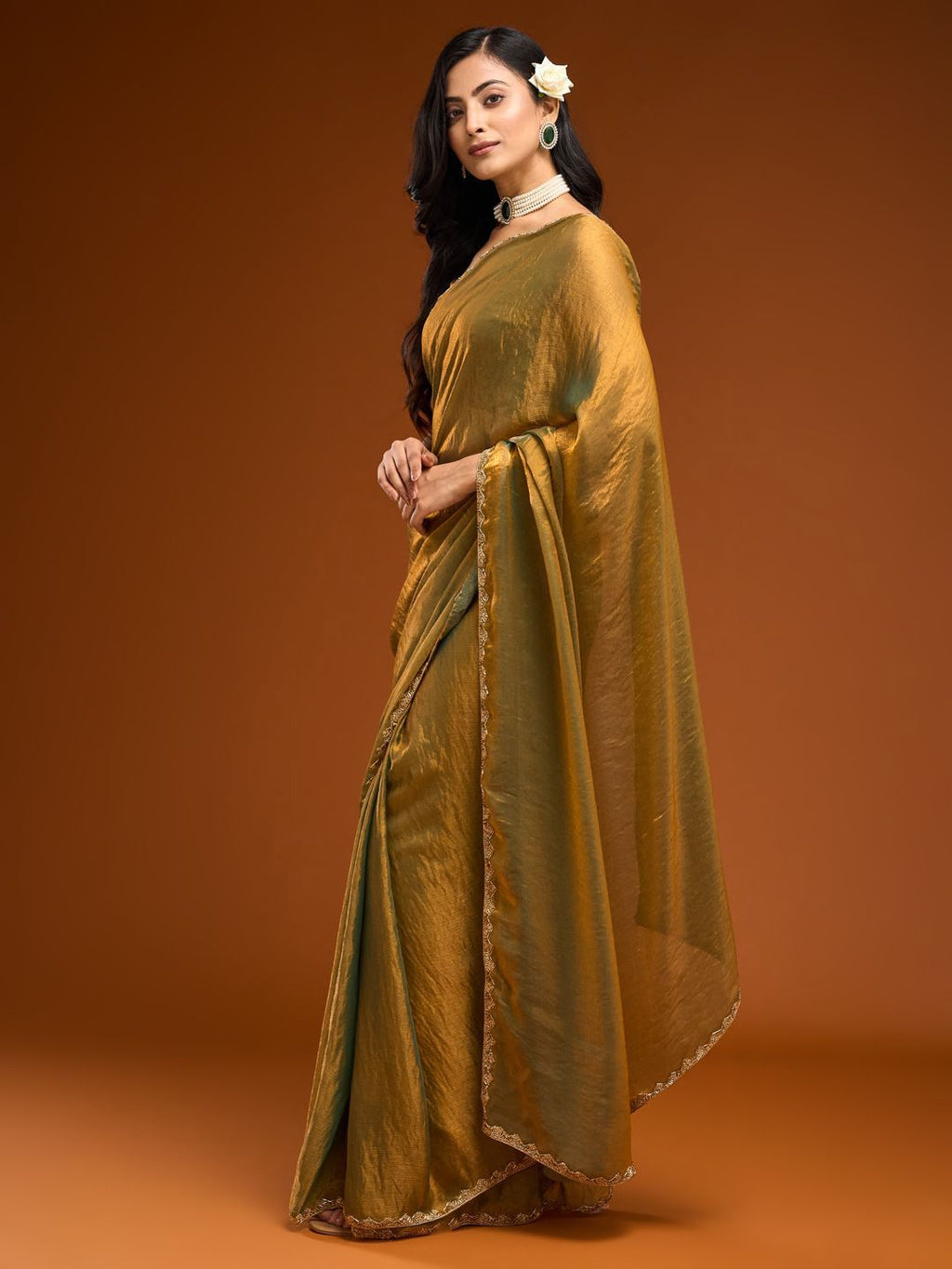 kasee Solid Beads and Stones Saree