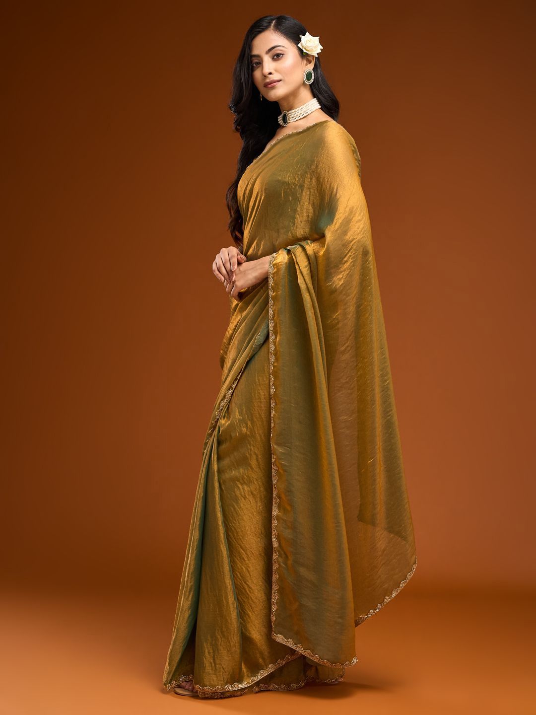 kasee Solid Beads and Stones Saree