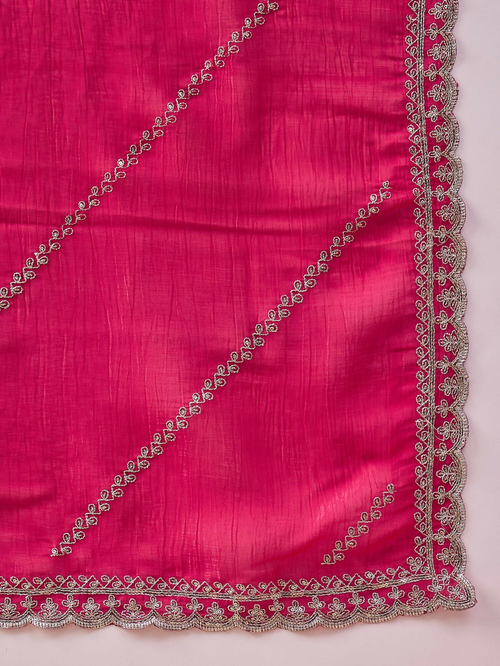 Pink Muslin Embroidered Saree with Unstitched Blouse Piece - Satya