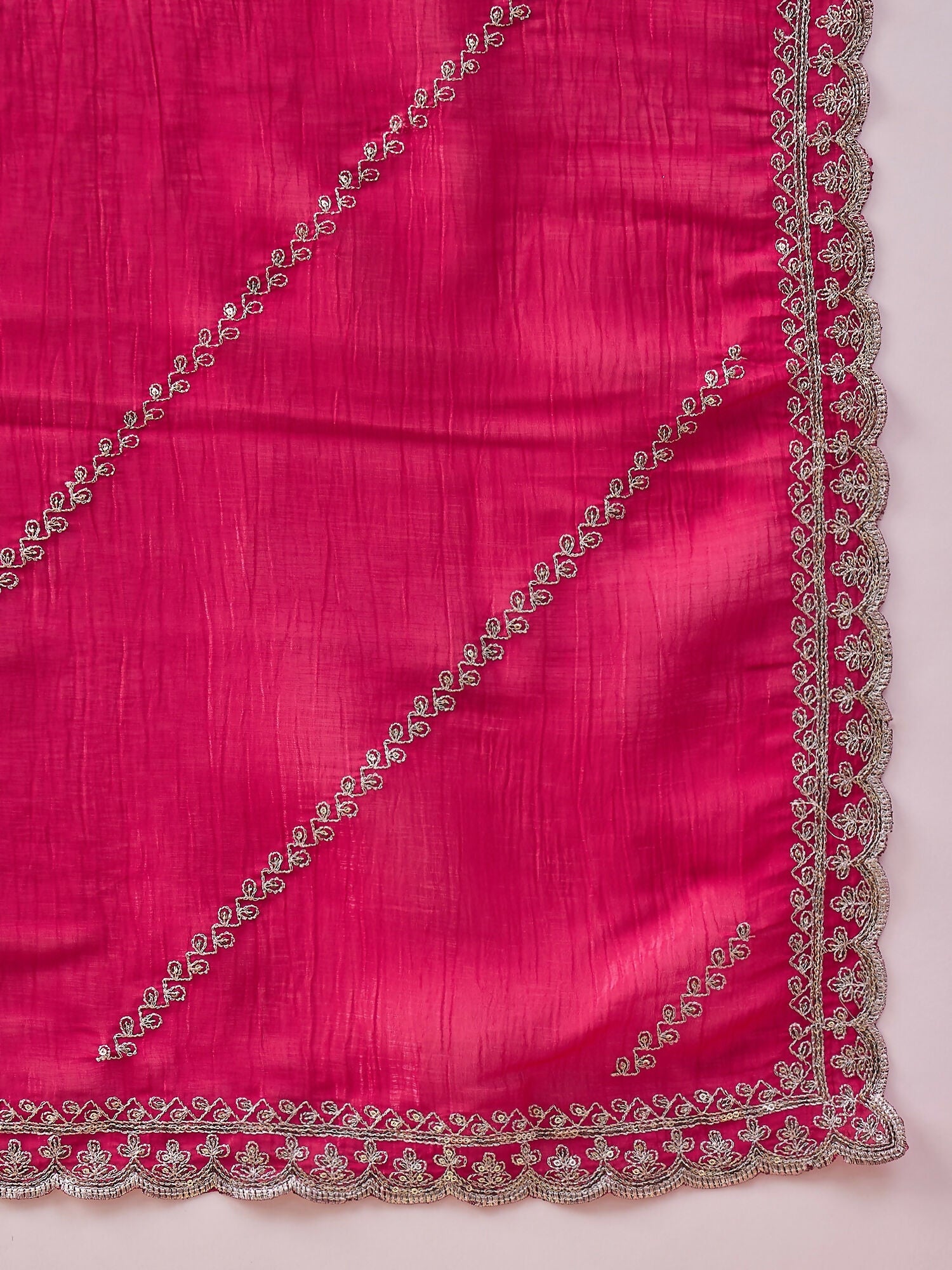 Pink Muslin Embroidered Saree with Unstitched Blouse Piece - Satya