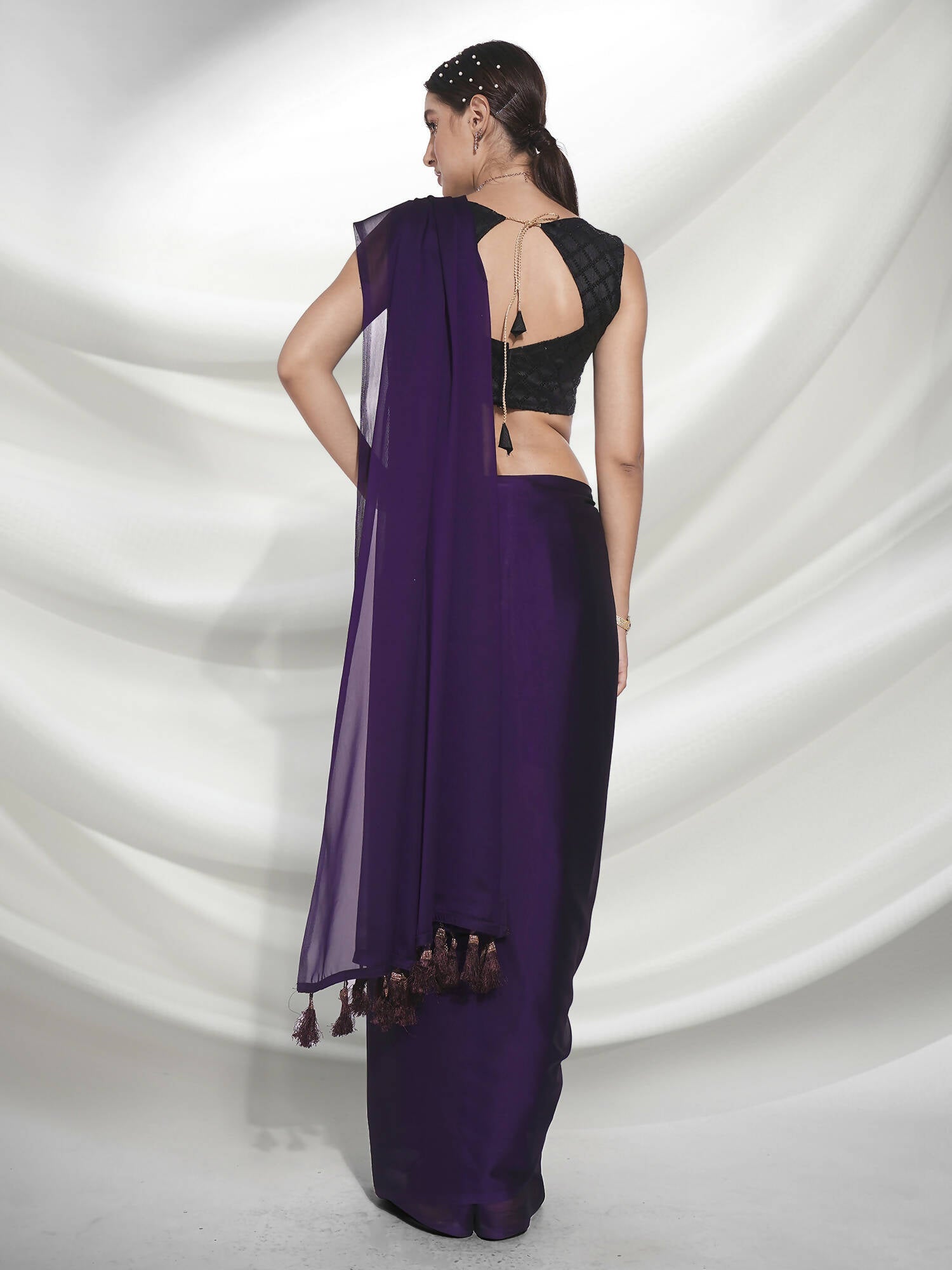 Purple Organza Solid Saree With Unstitched Blouse Piece - Shanaya