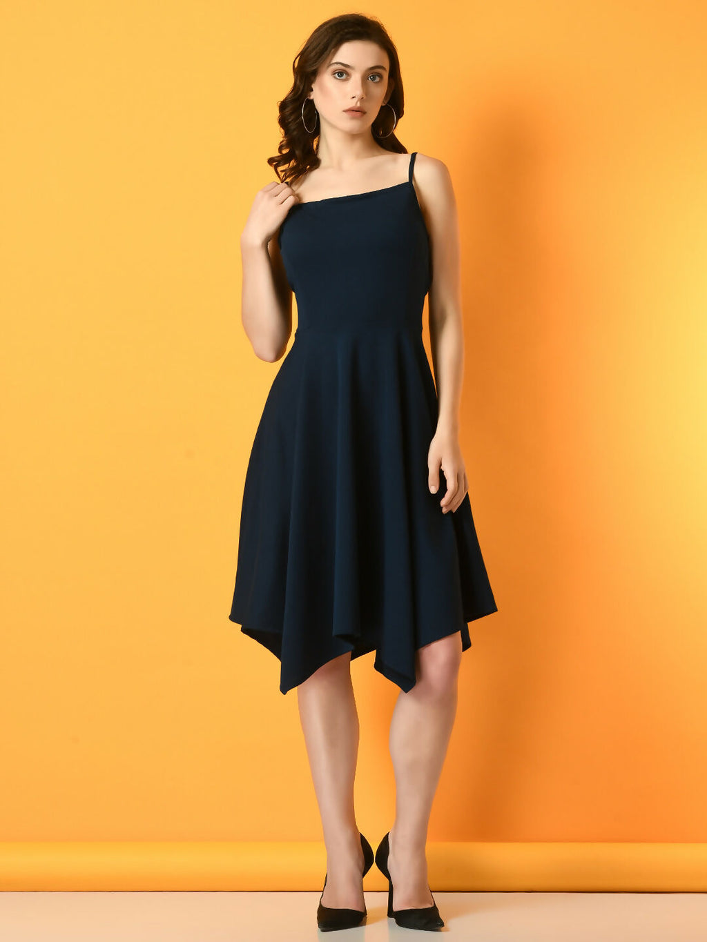 Myshka Women's Navy Blue Solid Party Dress