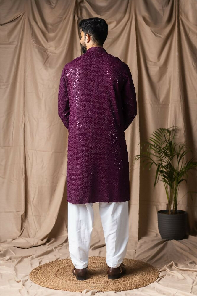 Wine Rayon Thread Embroidery Work Kurta Set - Mahotsav