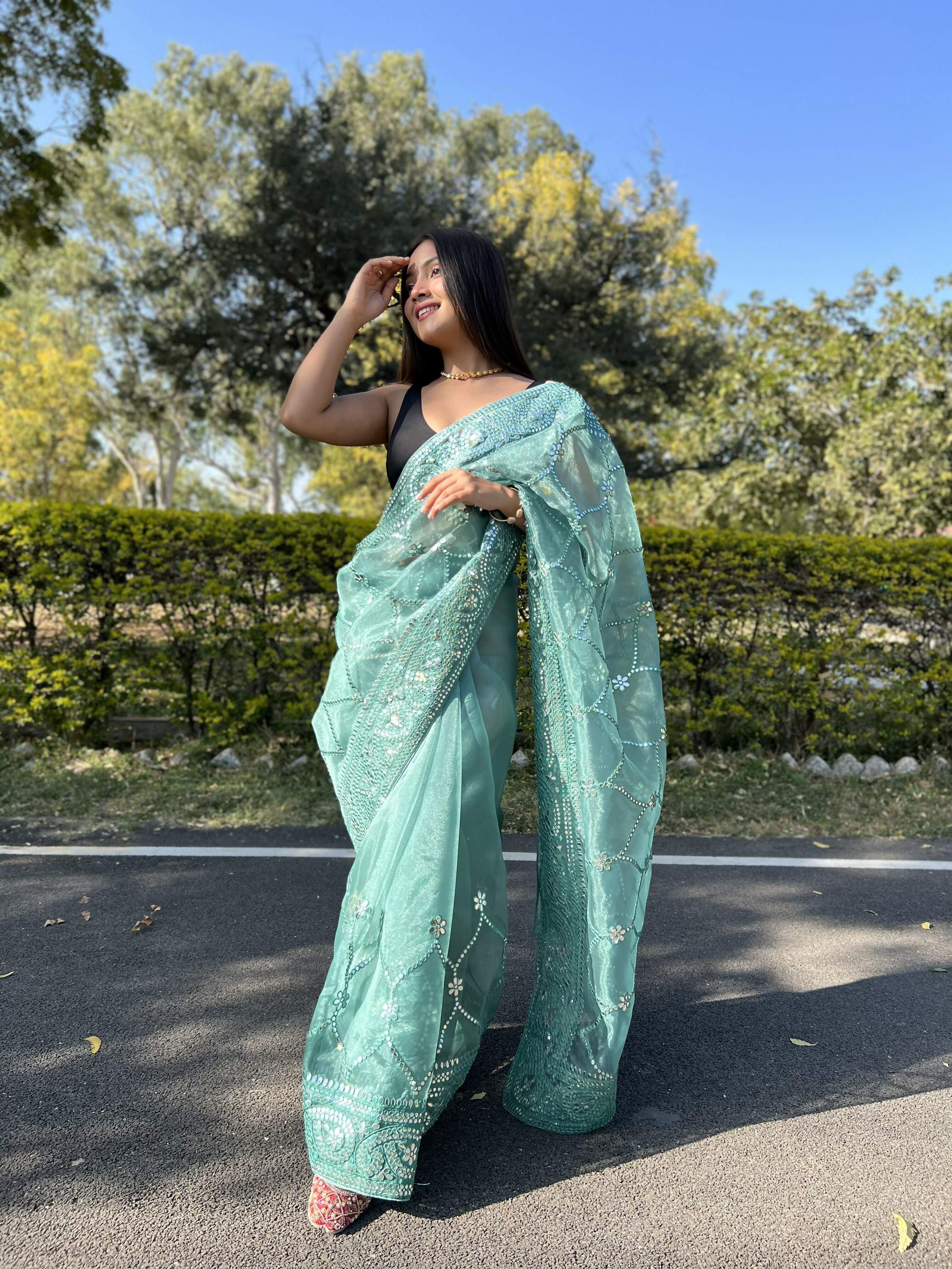 Vamsee Naina Green Organza Saree