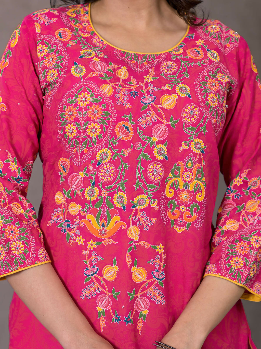 Juniper Women's Pink Thread Embroidered Liva Rayon Kurta With Sequins & Beads